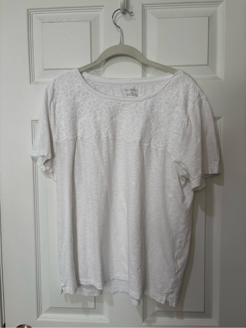 Talbots White Short Sleeve Tee with Lace Yoke